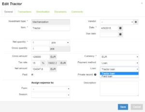 Setting loan as payment type for expense or investment